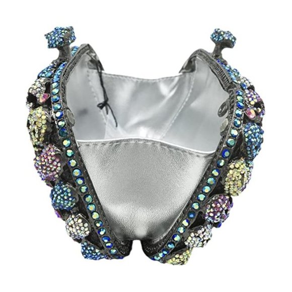 NEW Sparkling Bling Crystal Rhinestone Skull Clutch Purse Silver Gold +F… - Picture 5 of 11